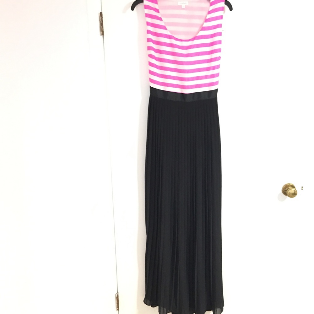 Maxi Striped Pleated Maxi Dress